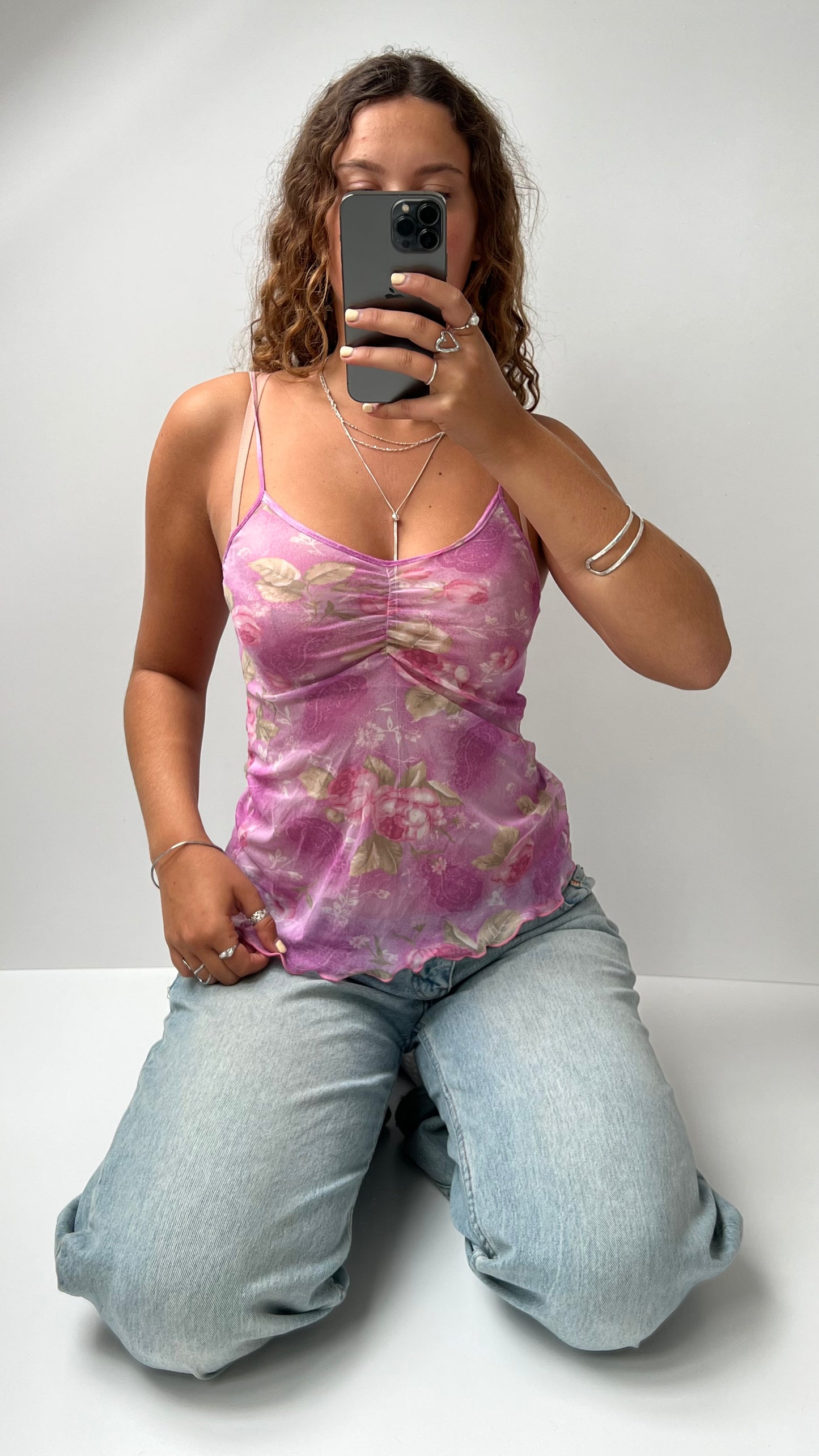 00s pink mesh floral cami- size M