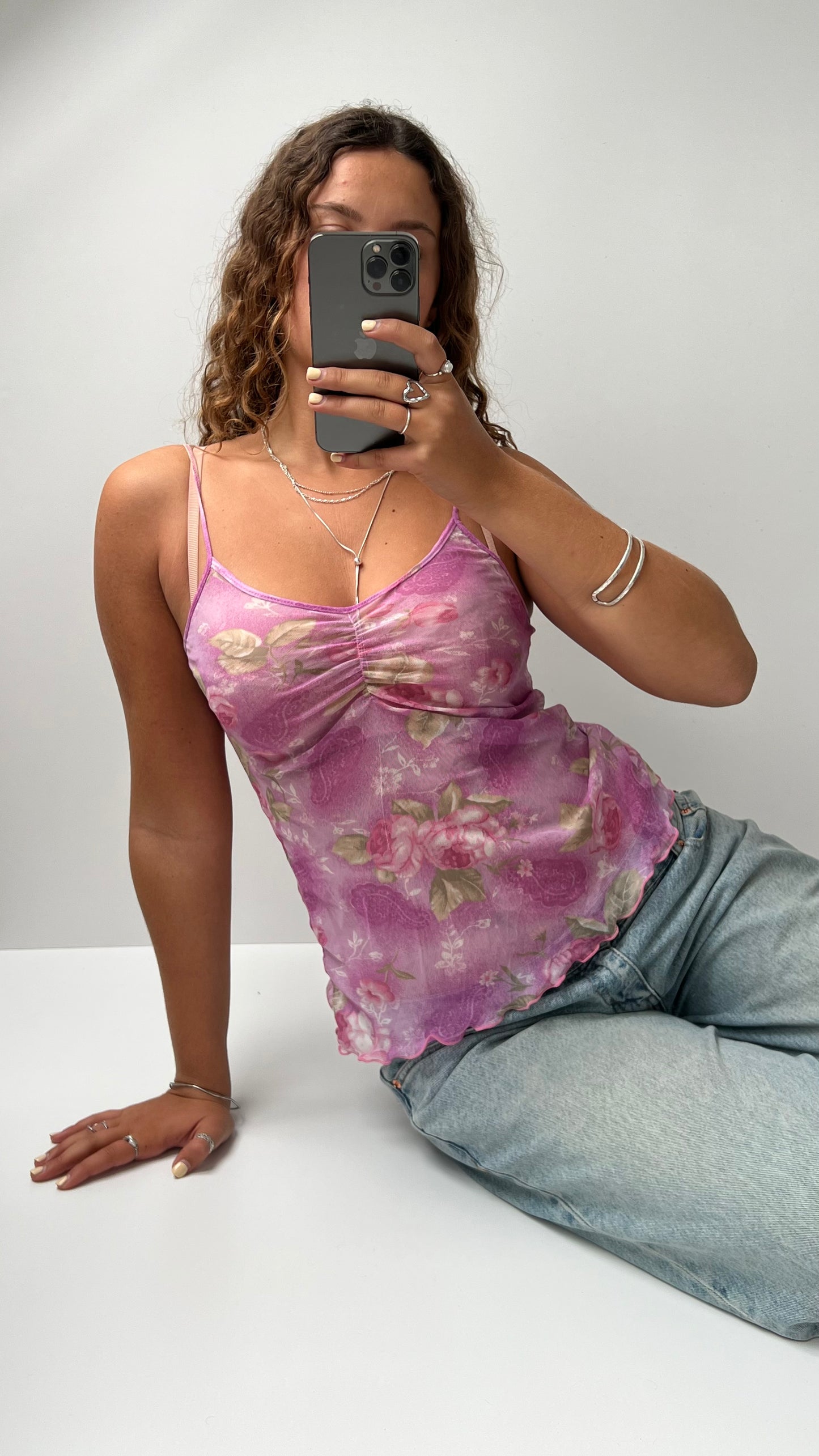 00s pink mesh floral cami- size M
