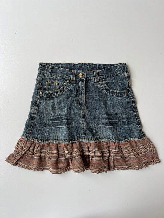 00s denim plaid mini skirt- size XS