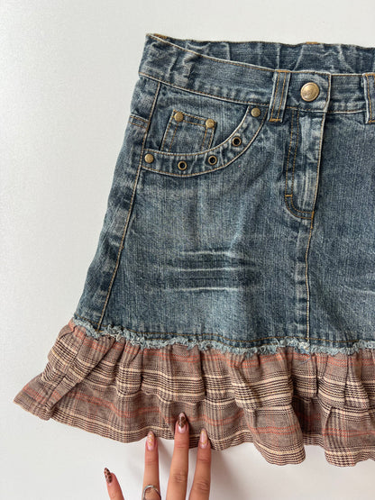 00s denim plaid mini skirt- size XS