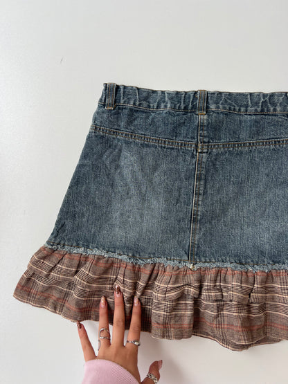 00s denim plaid mini skirt- size XS