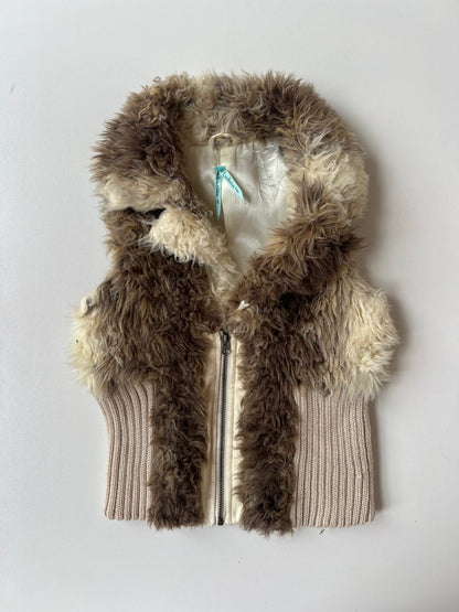 00s cream brown fur gilet- size S