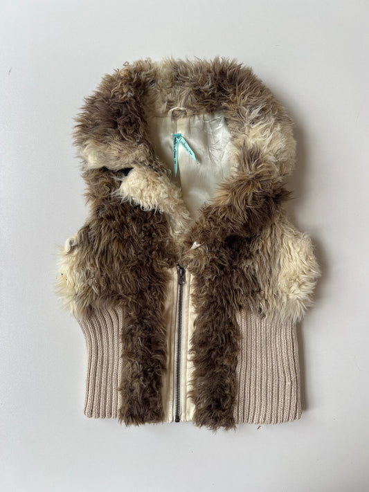 00s cream brown fur gilet- size S