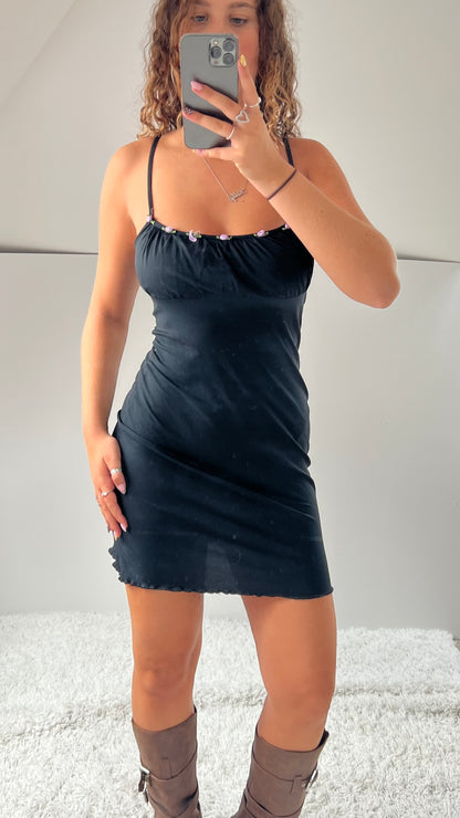 00s black flower mini dress- size M