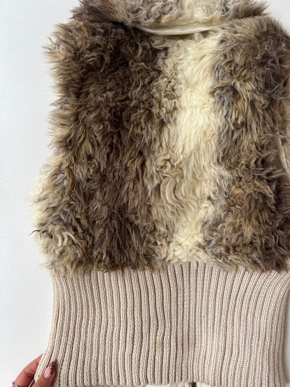 00s cream brown fur gilet- size S