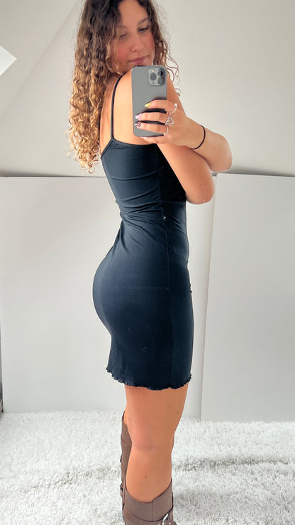 00s black flower mini dress- size M
