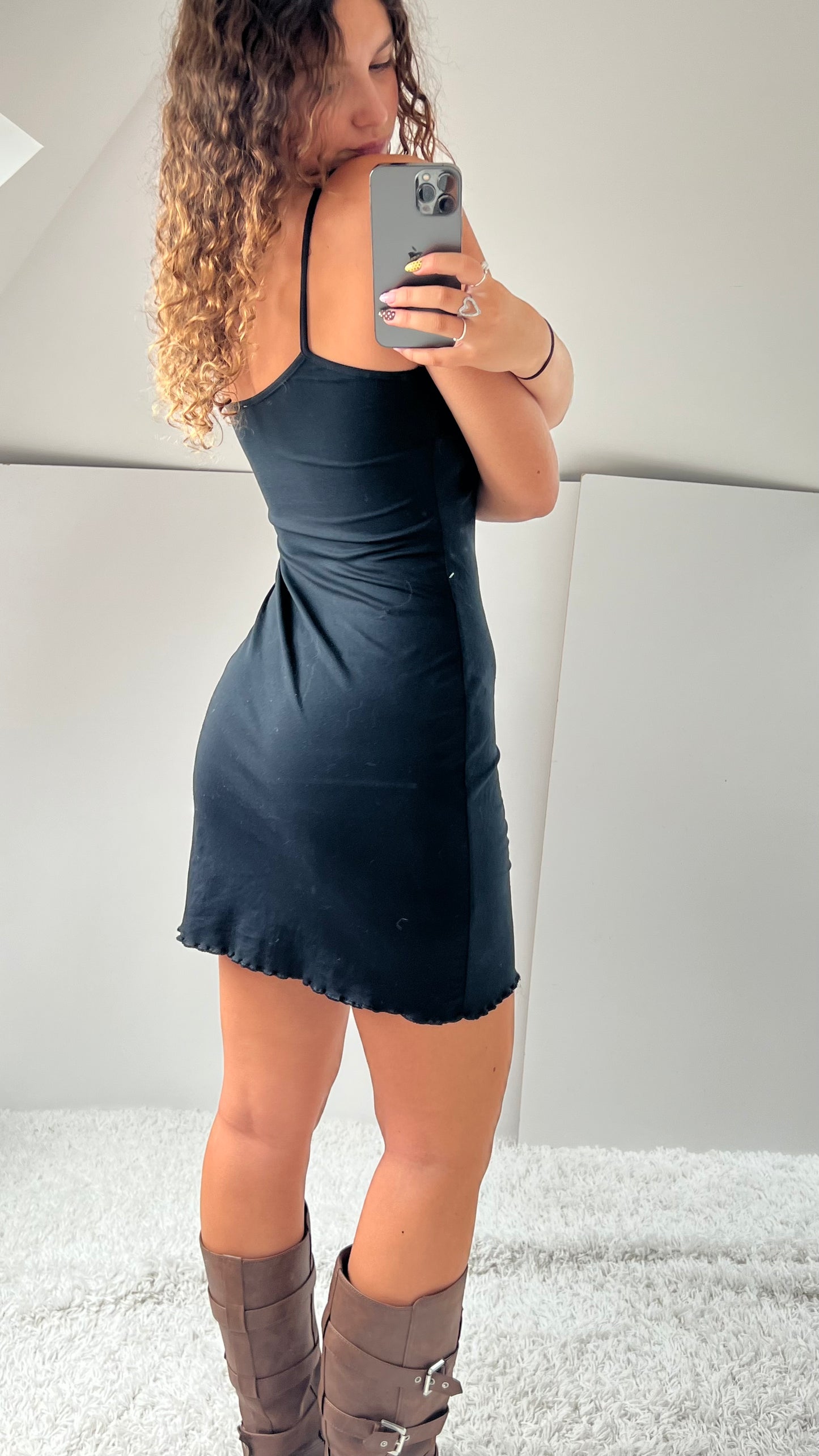 00s black flower mini dress- size M