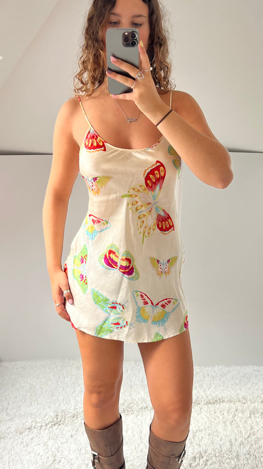 00s cream butterfly slip dress- size S