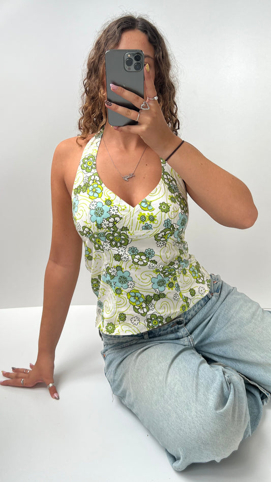 00s white green halter cami- size M