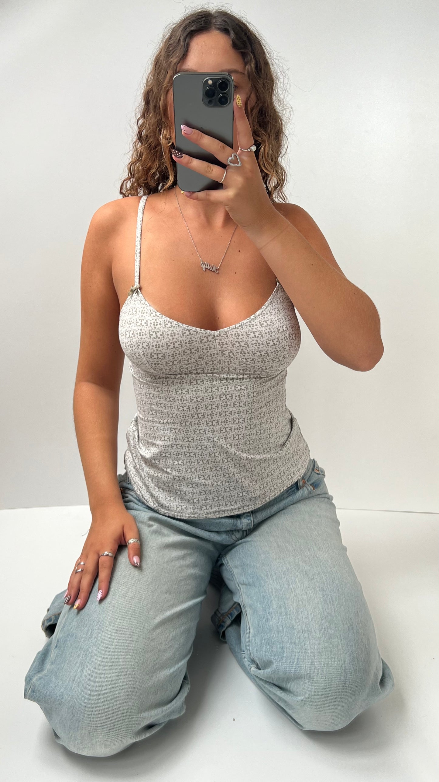 00s white floral cami- size M