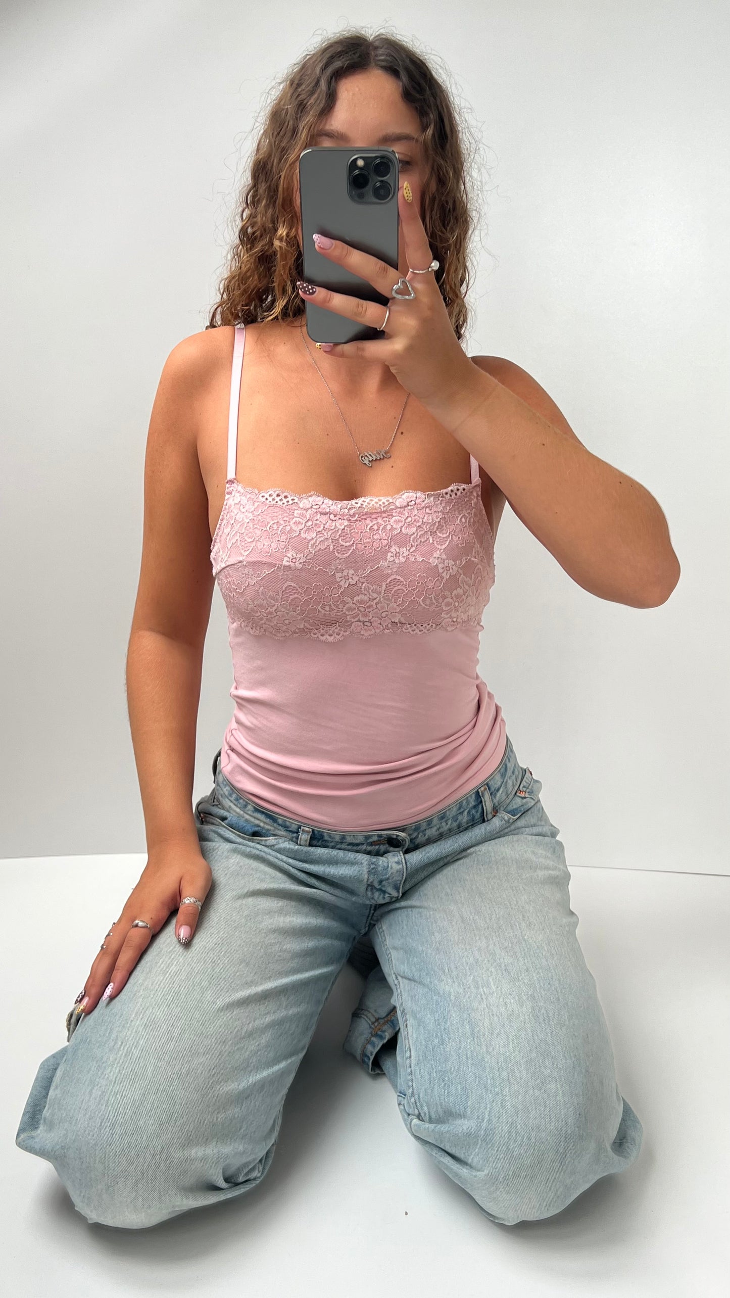00s baby pink lace cami- size S