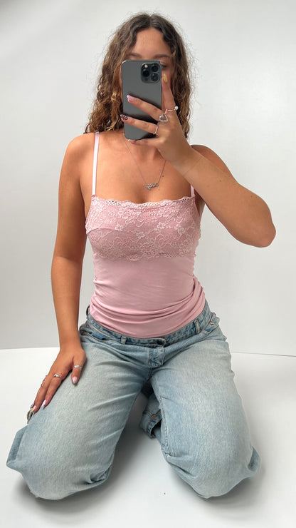 00s baby pink lace cami- size S