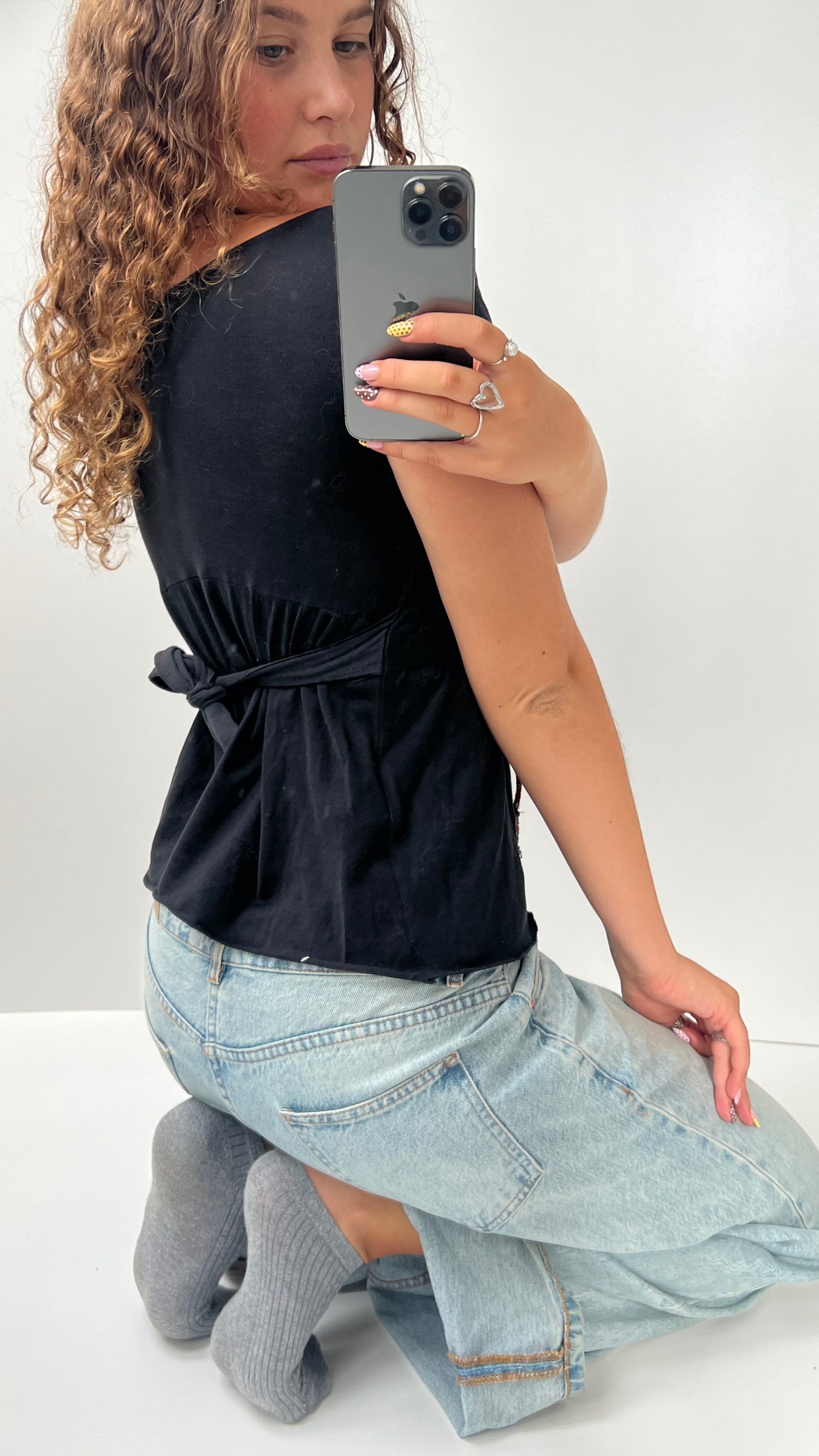 00s black embroidered babydoll top- size S