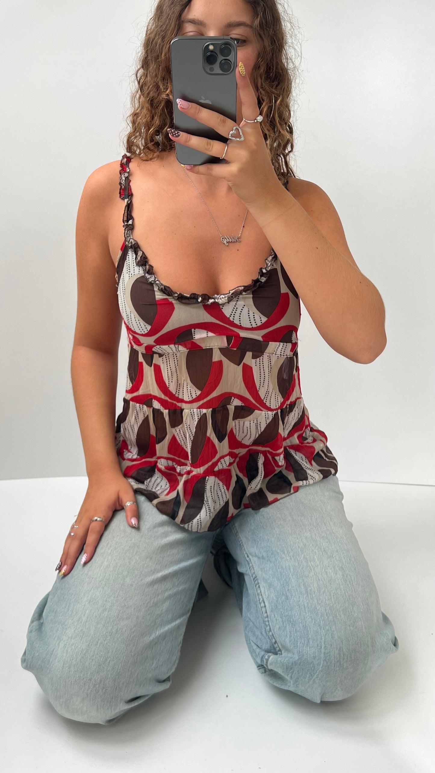00s red mesh babydoll cami- size M