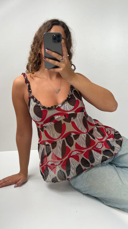 00s red mesh babydoll cami- size M