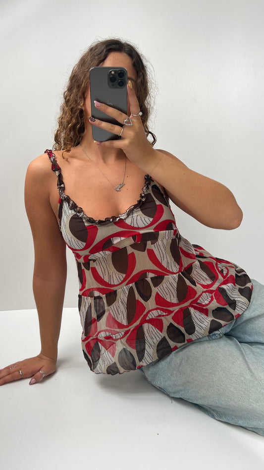00s red mesh babydoll cami- size M