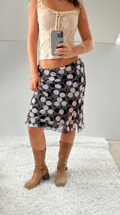 00s grey polka dot mesh midi skirt-size S