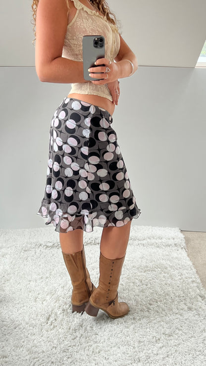 00s grey polka dot mesh midi skirt-size S