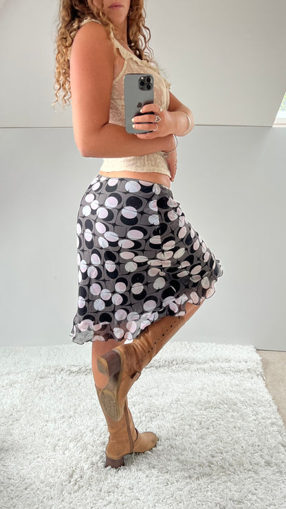 00s grey polka dot mesh midi skirt-size S