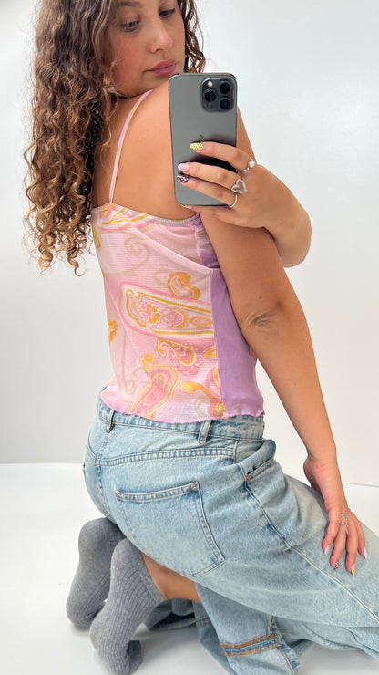 00s pink purple mesh paisley cami- size M