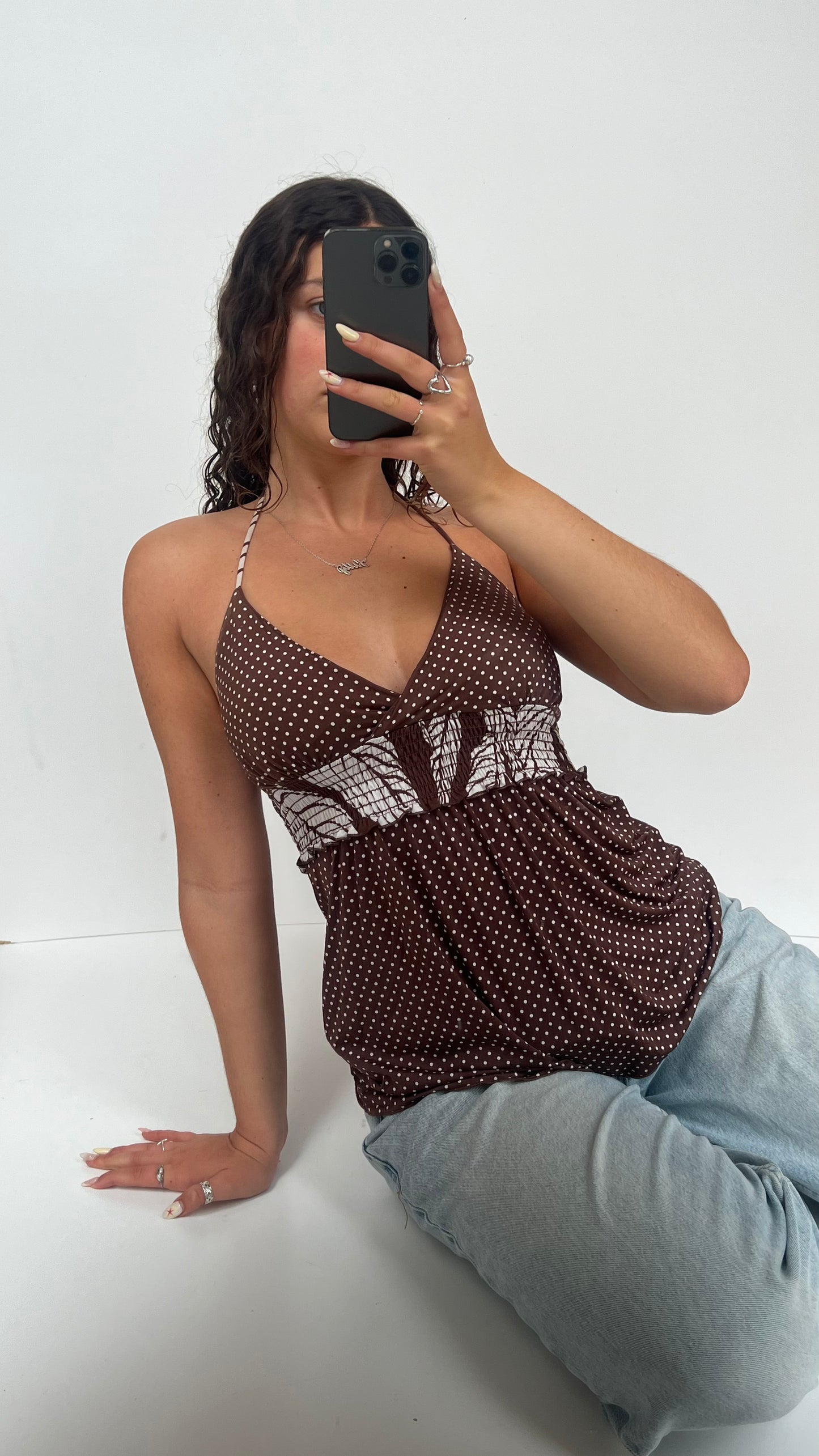 00s brown polka dot cami- size M