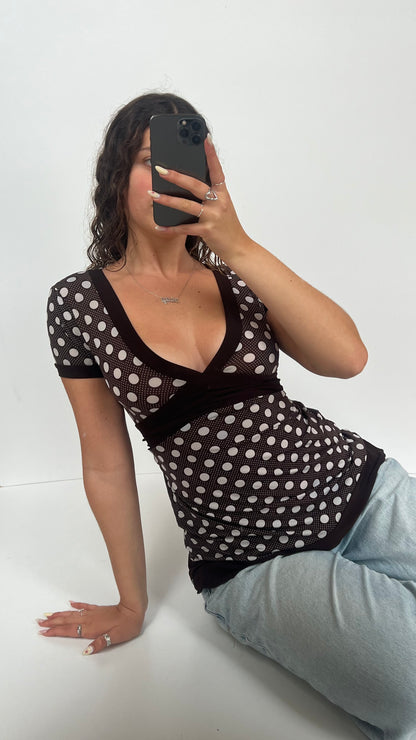 00s brown polka dot top- size L