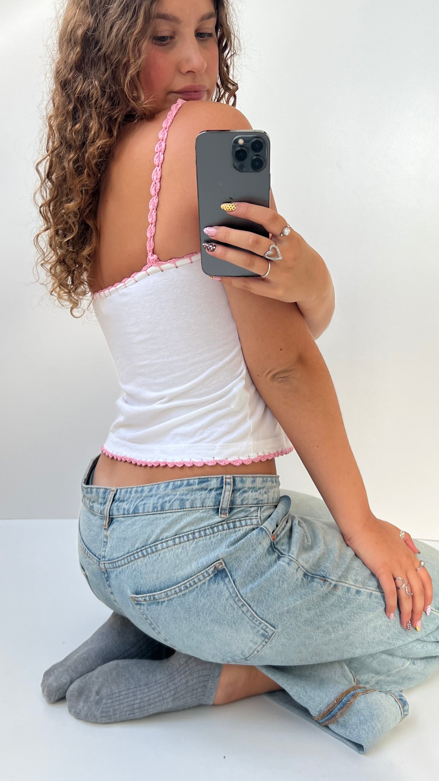 00s white pink floral cami- size M