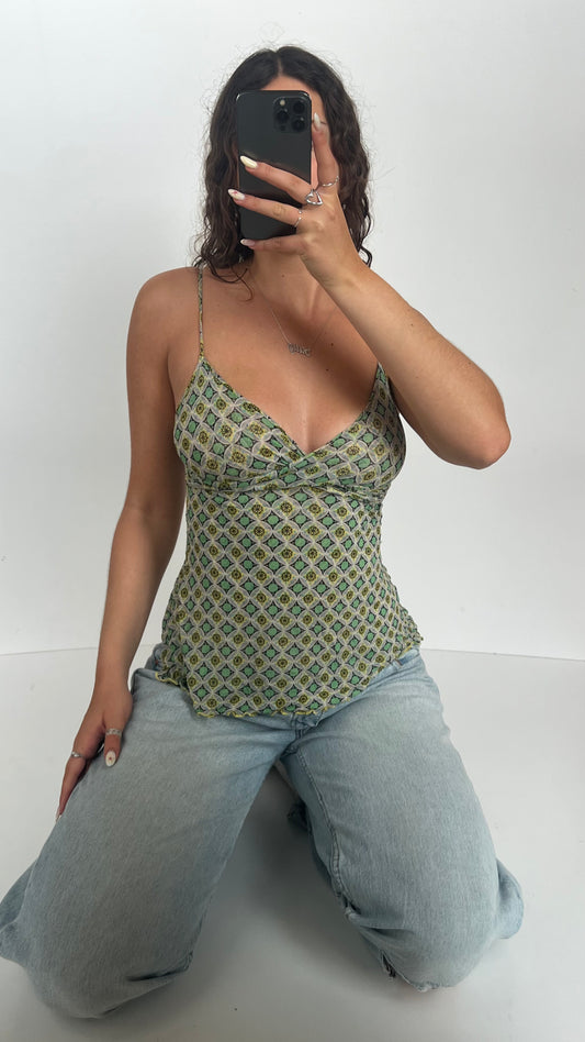 00s green patterned cami- size M