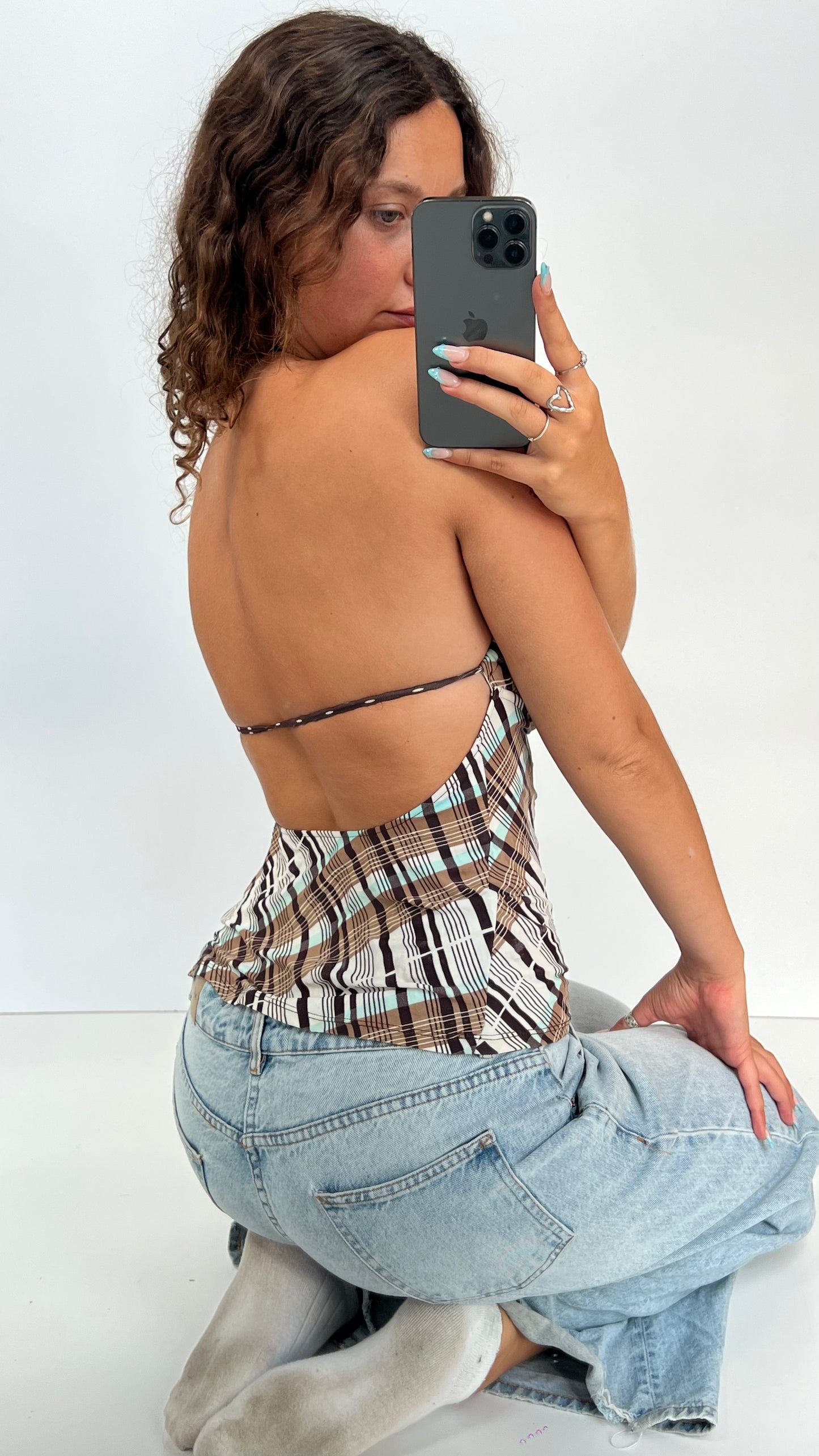 00s brown plaid cami- size M