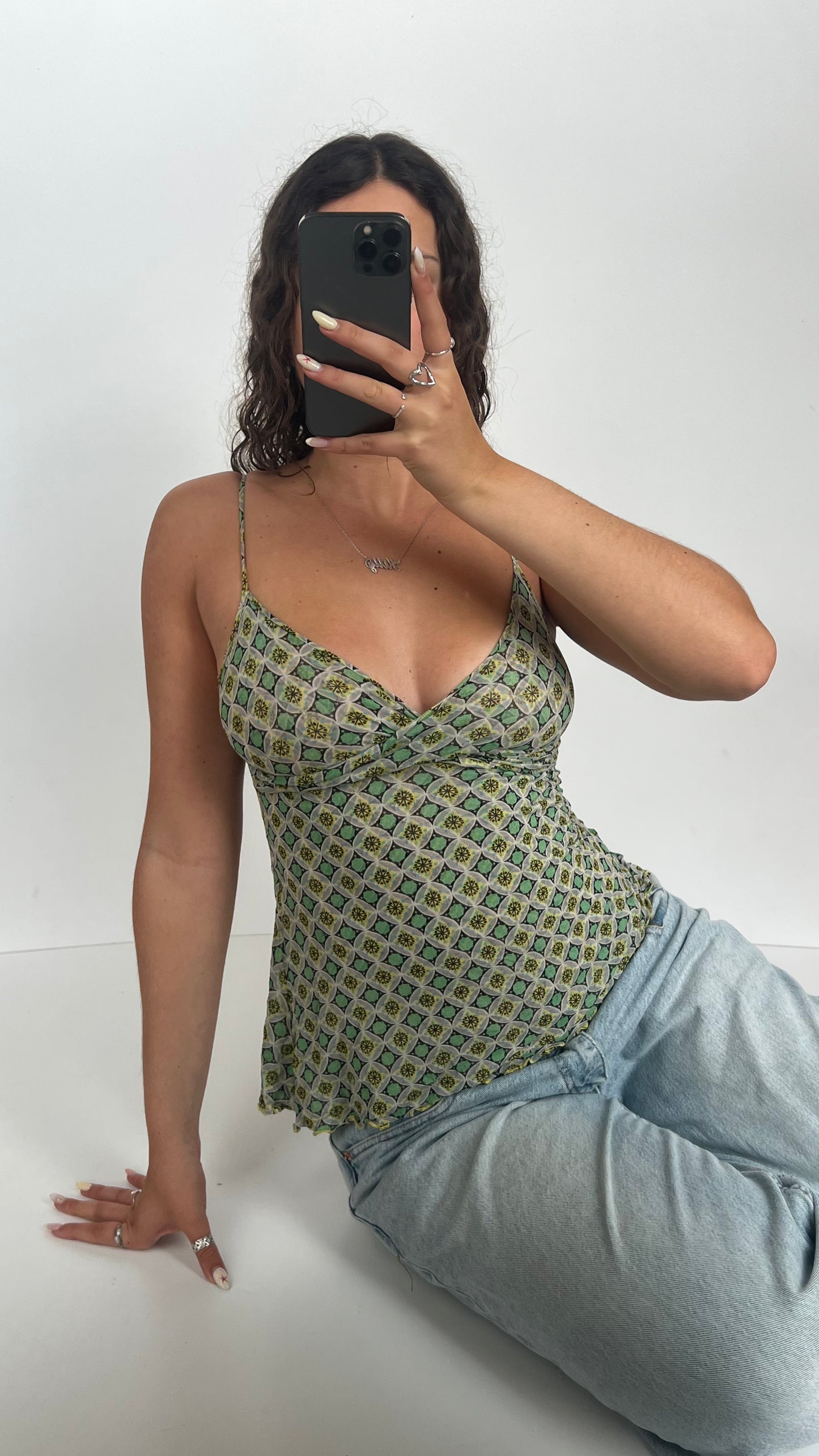00s green patterned cami- size M