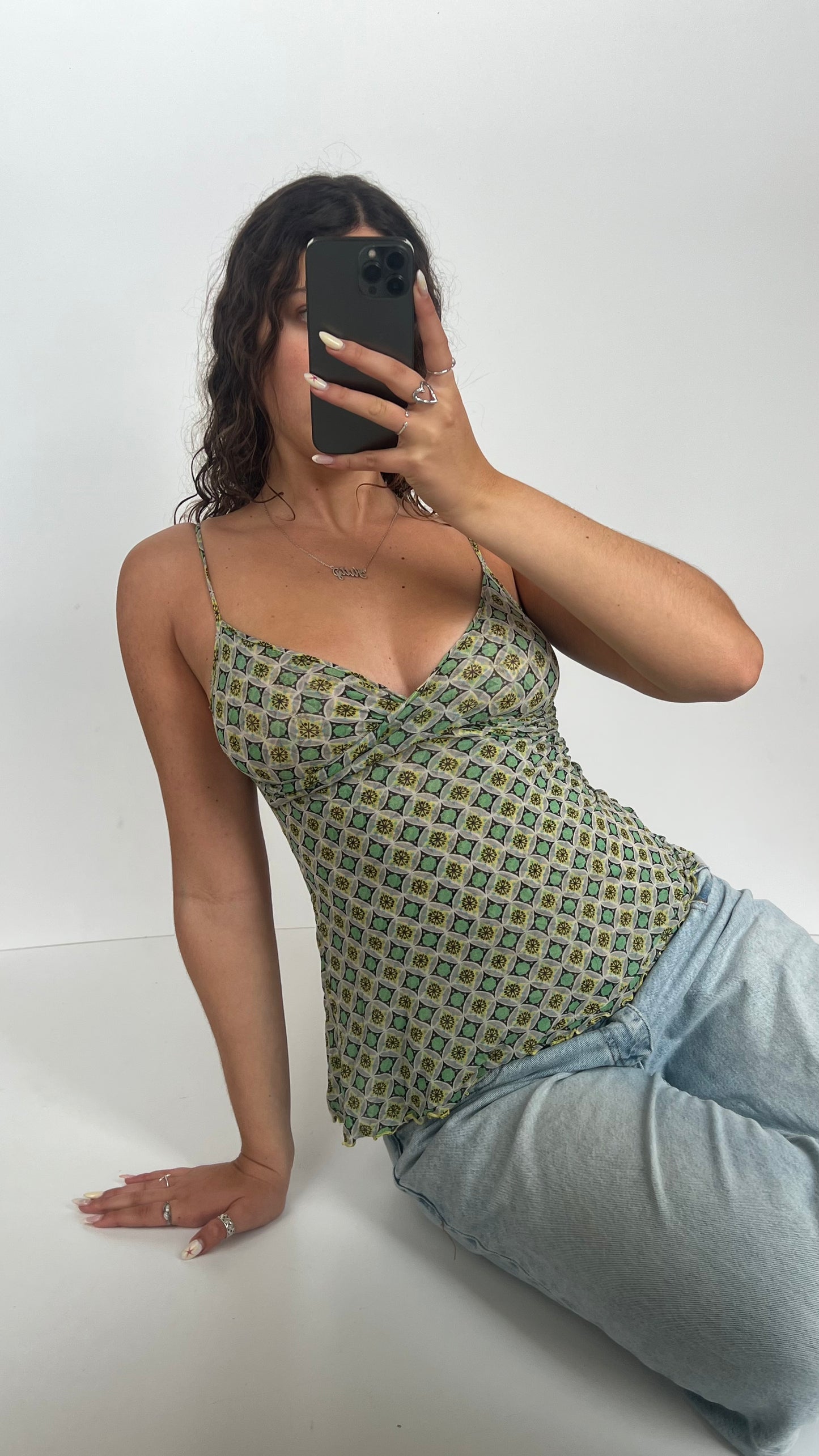 00s green patterned cami- size M