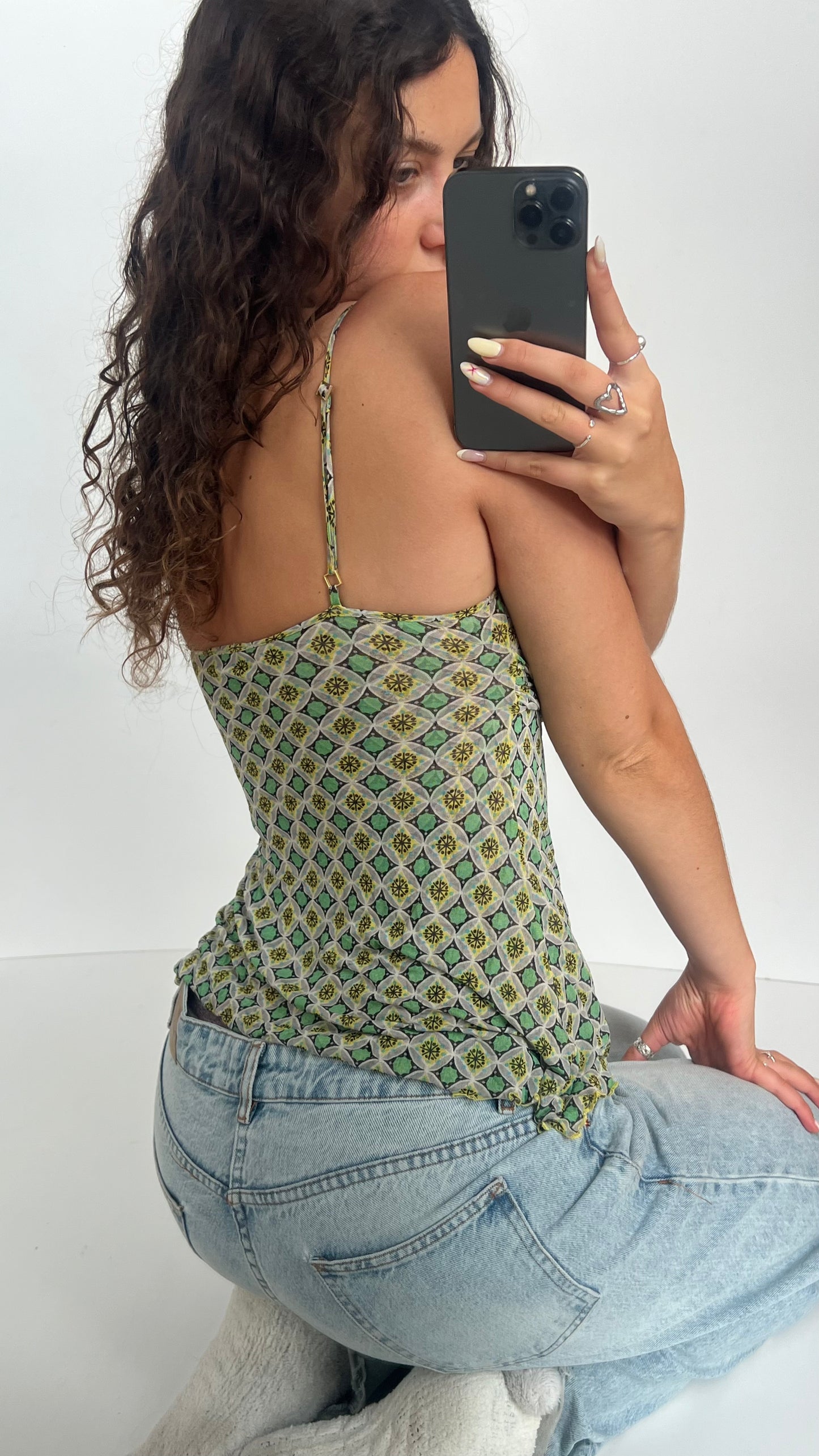 00s green patterned cami- size M