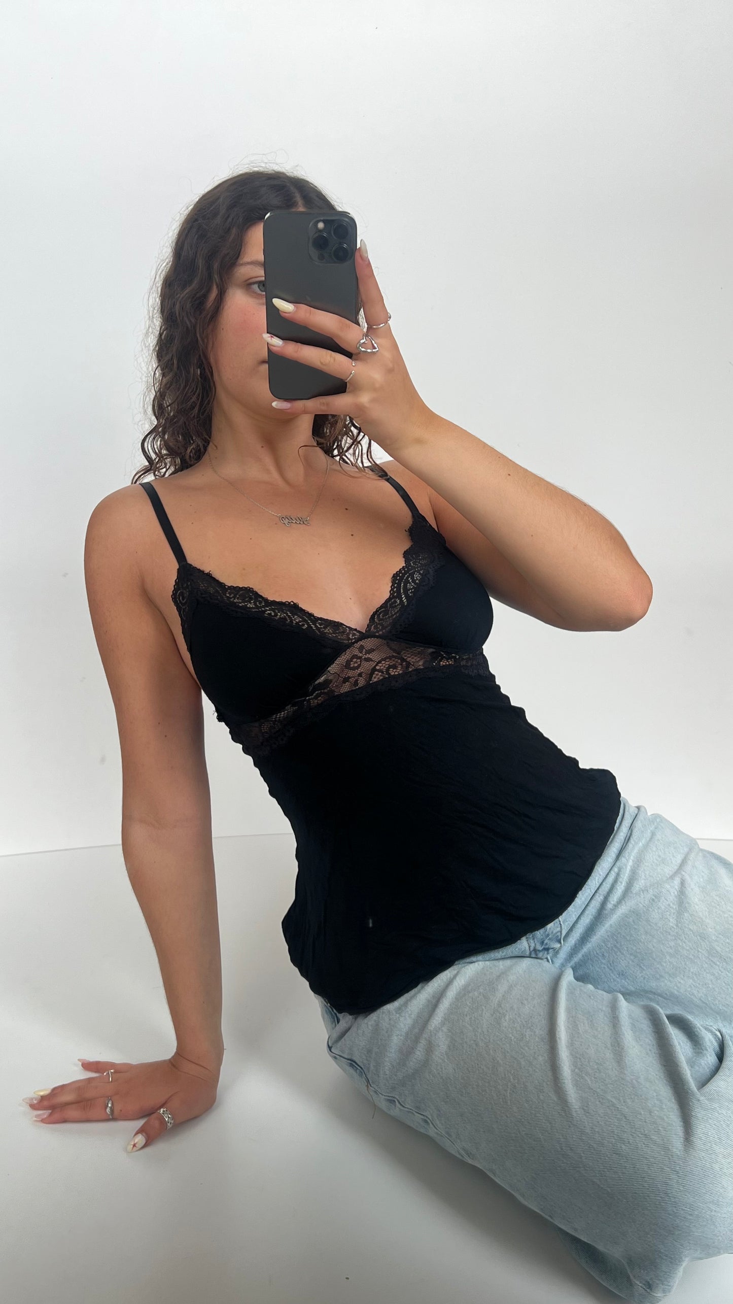 00s black lace cami- size S