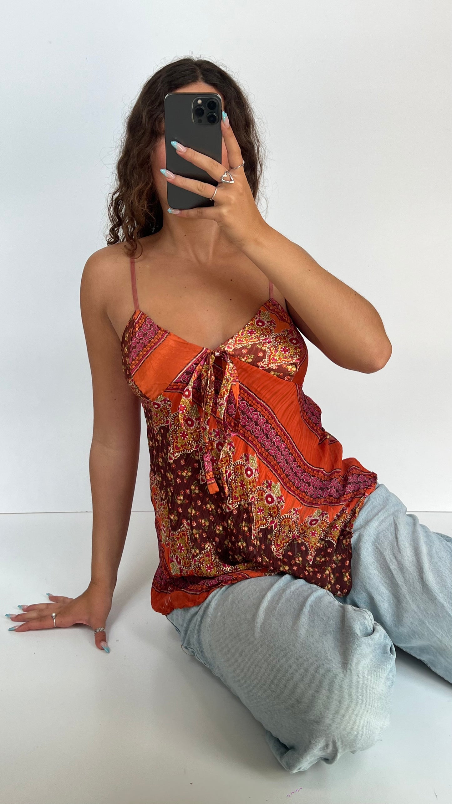 00s orange boho cami- size L