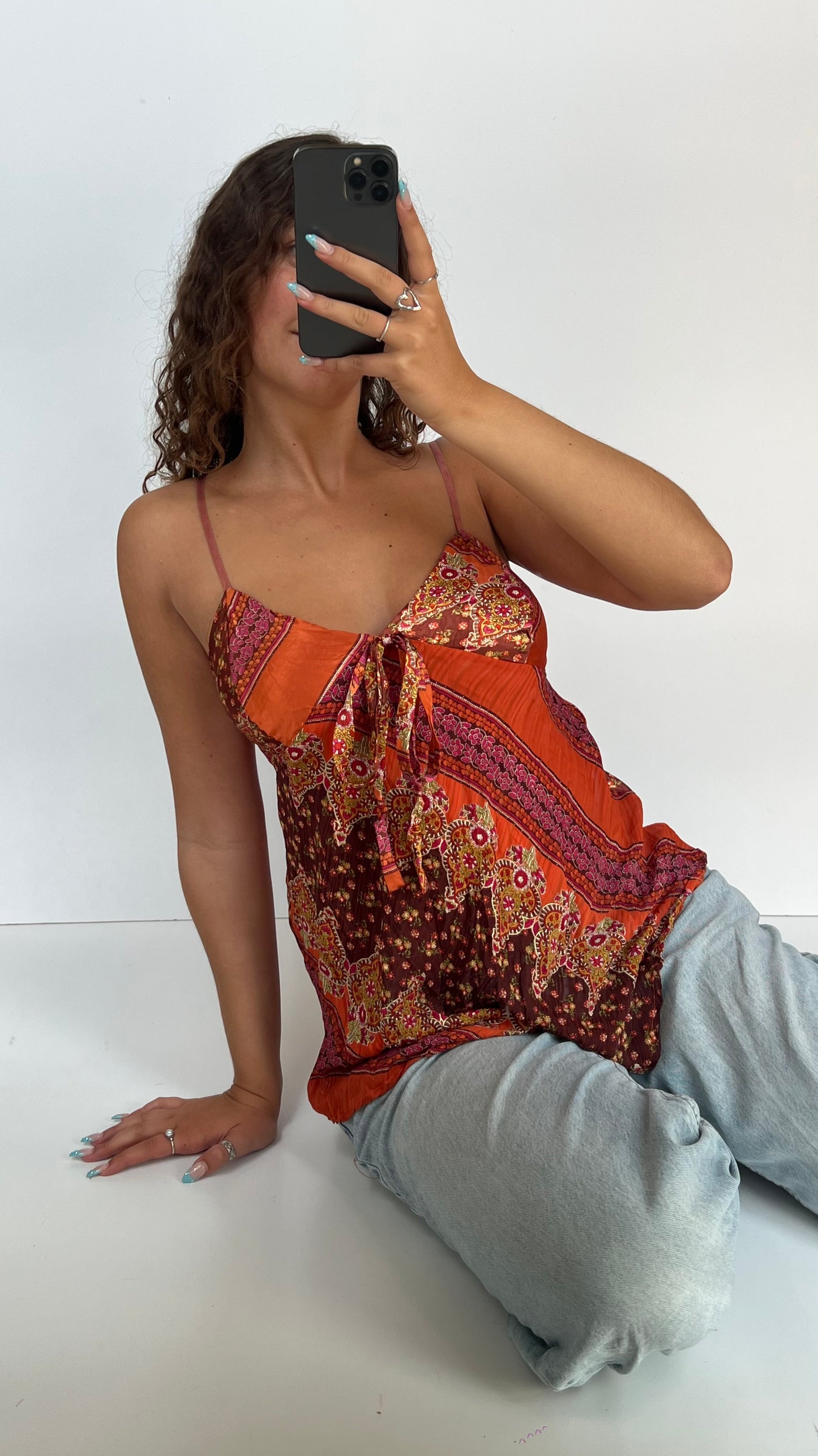 00s orange boho cami- size L