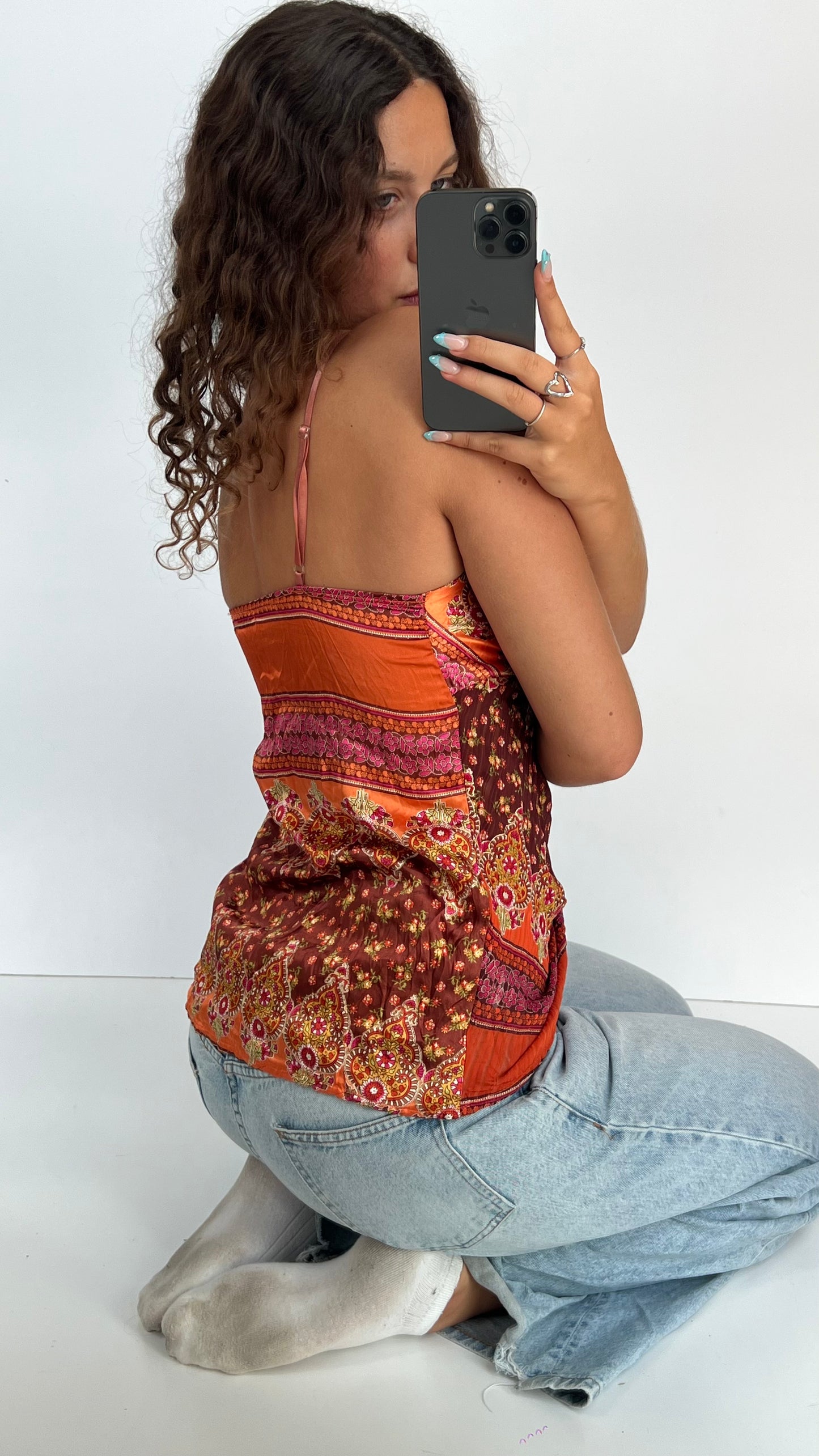 00s orange boho cami- size L