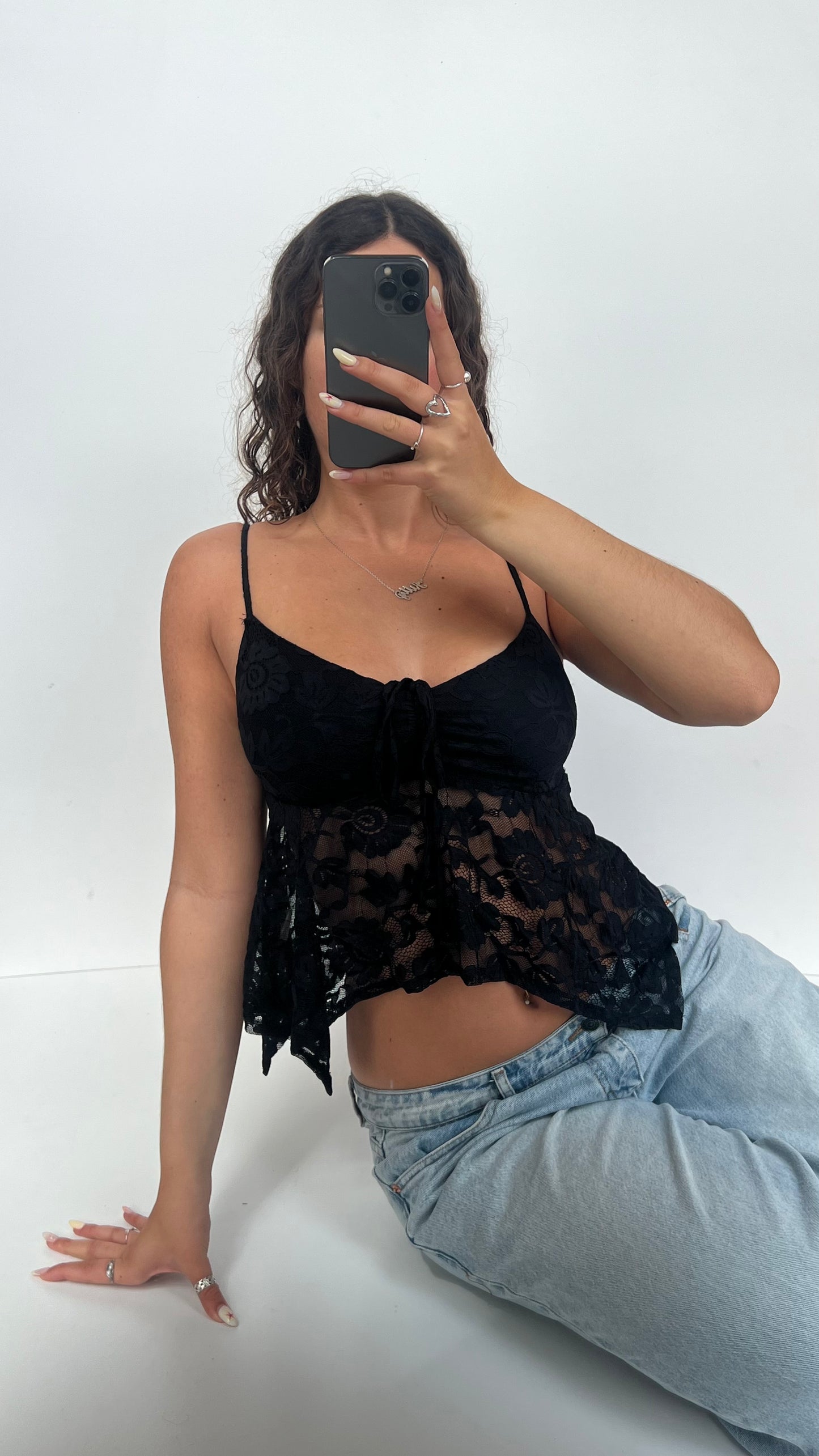 00s black lace babydoll cami- size S