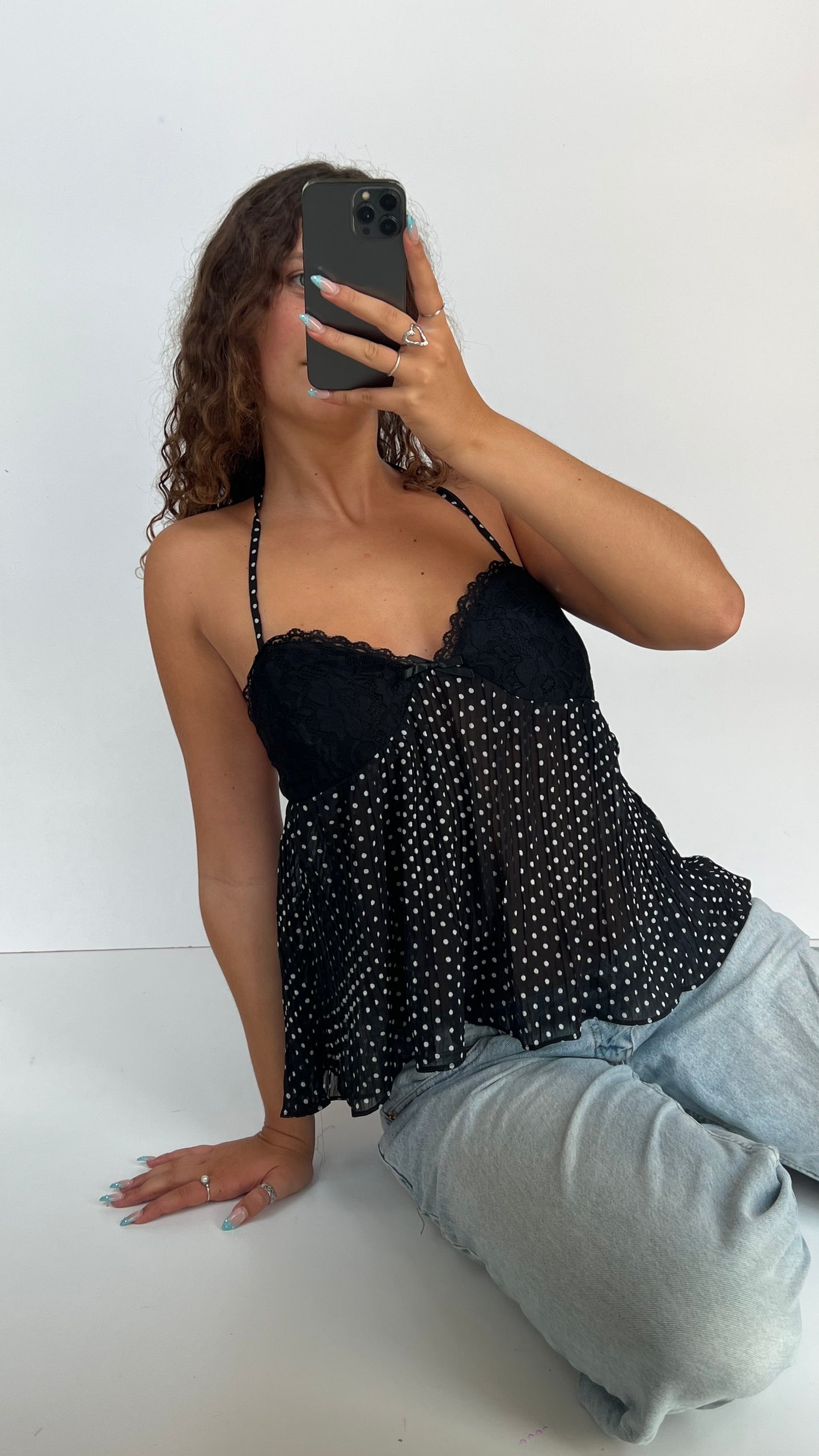 00s black polka dot cami- size M
