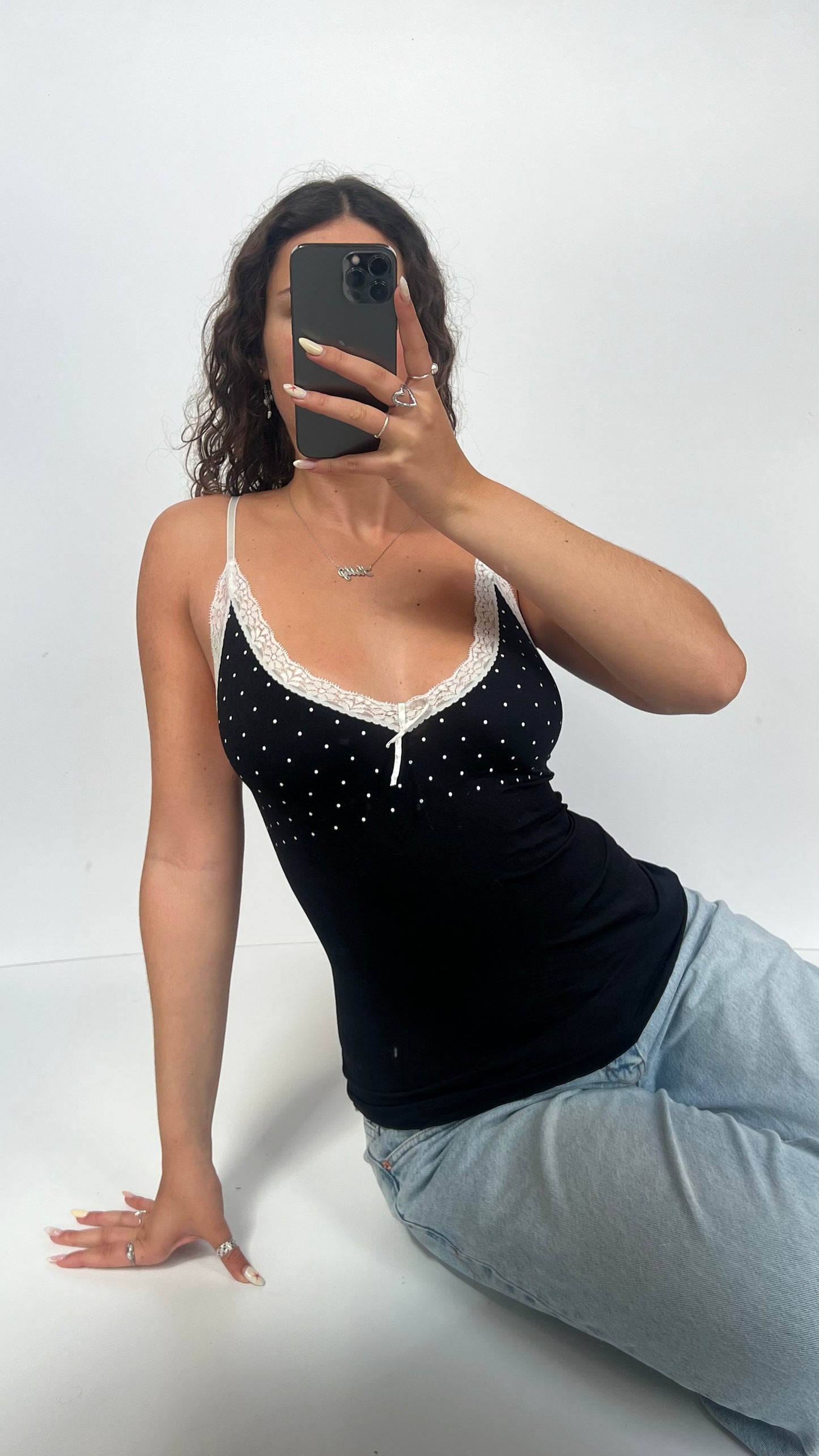 00s black polka dot cami- size M
