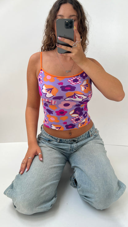 00s purple orange flower cami- size XS