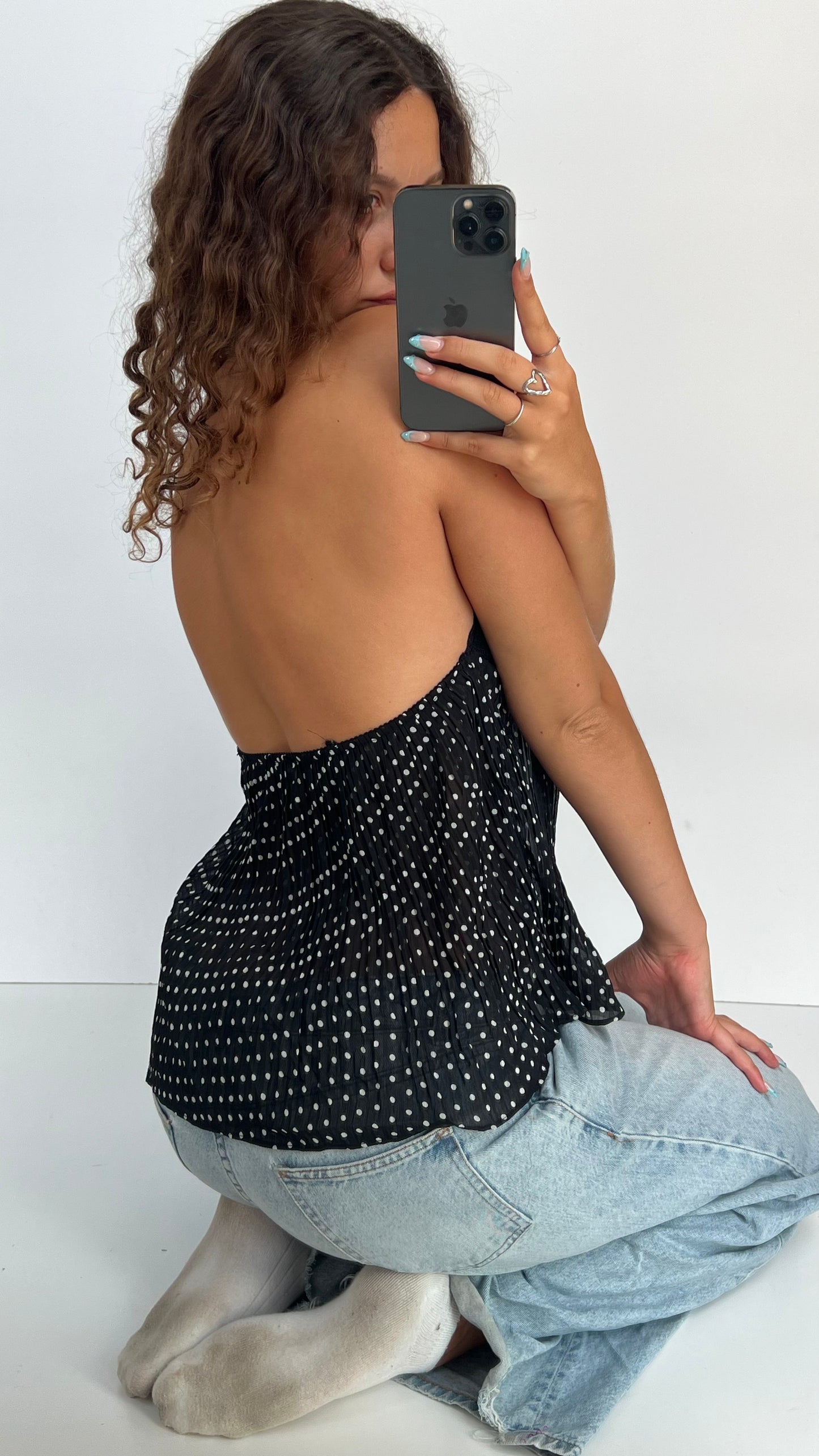 00s black polka dot cami- size M