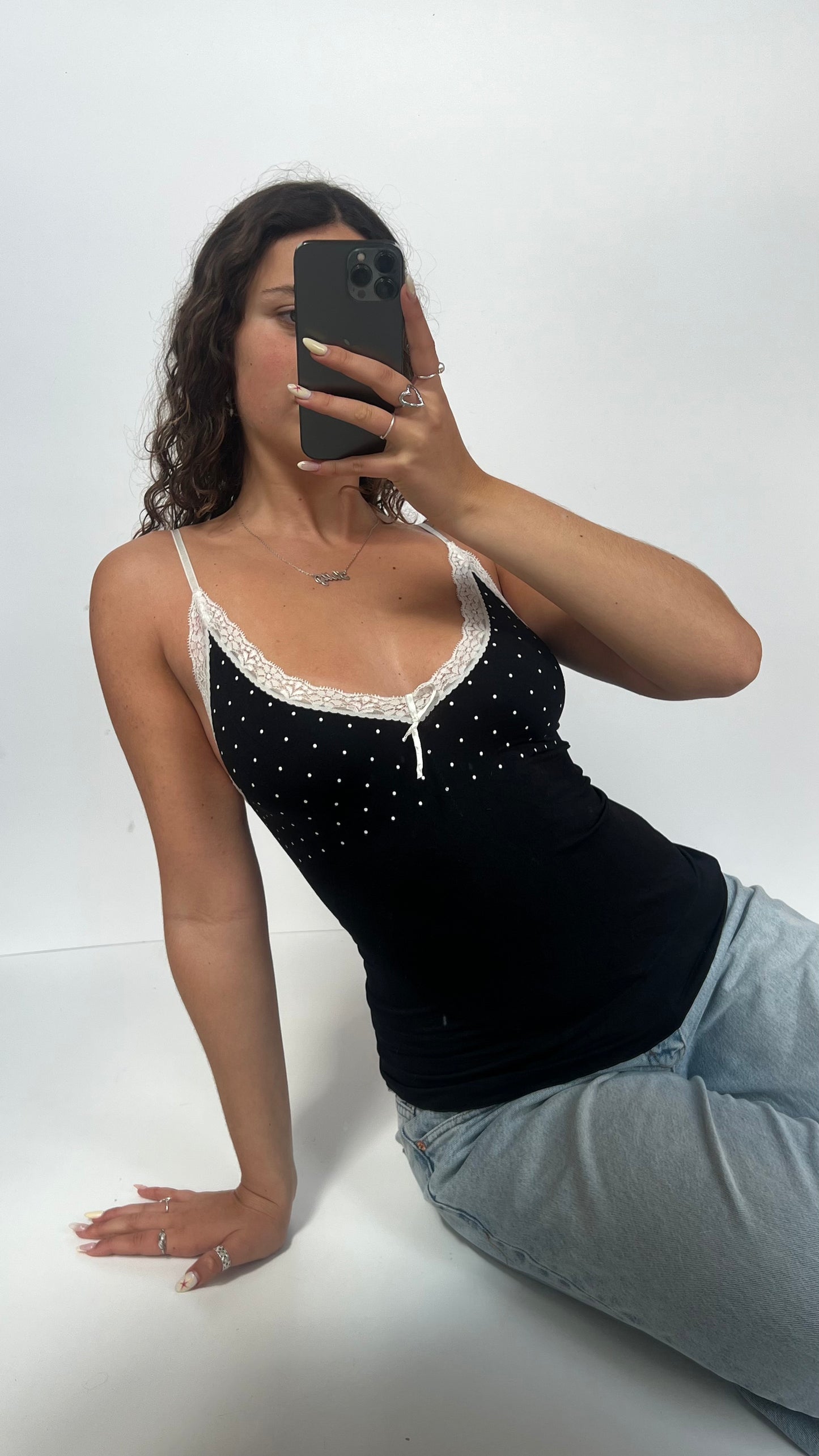 00s black polka dot cami- size M