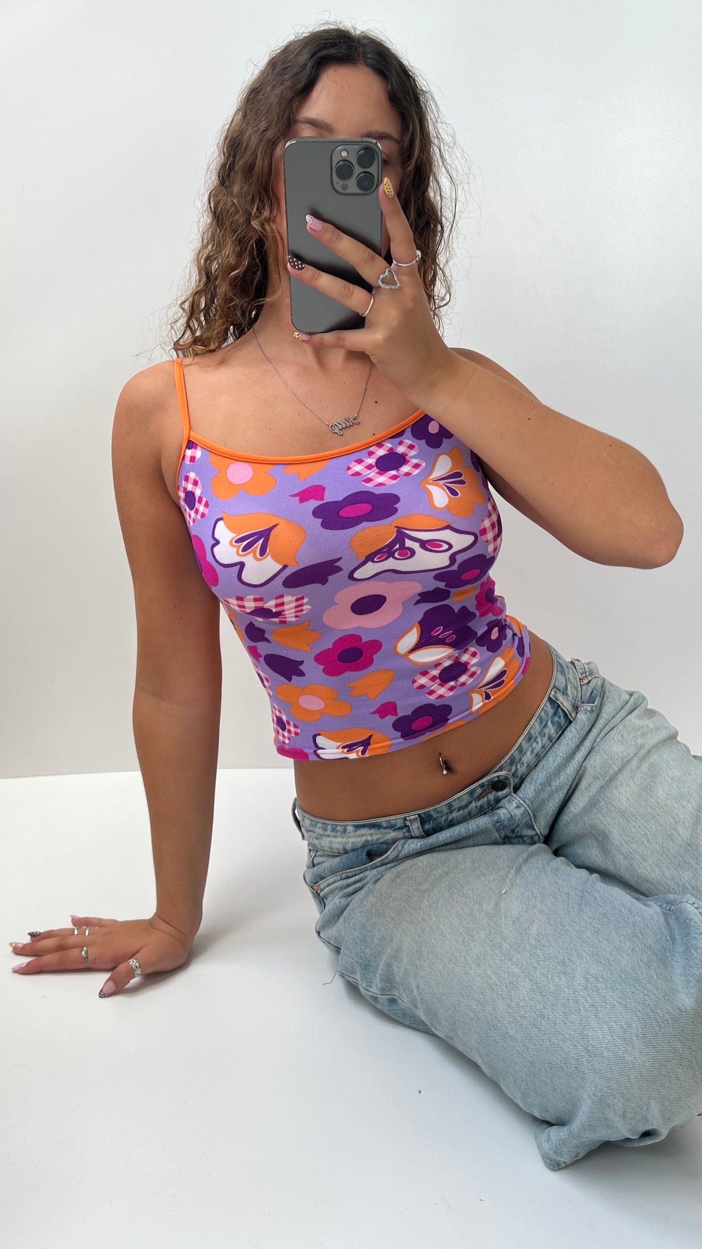 00s purple orange flower cami- size XS