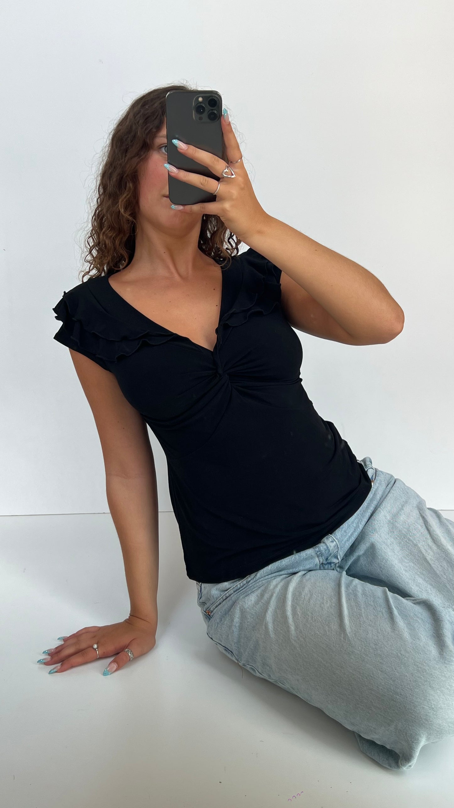 00s black babydoll top- size S