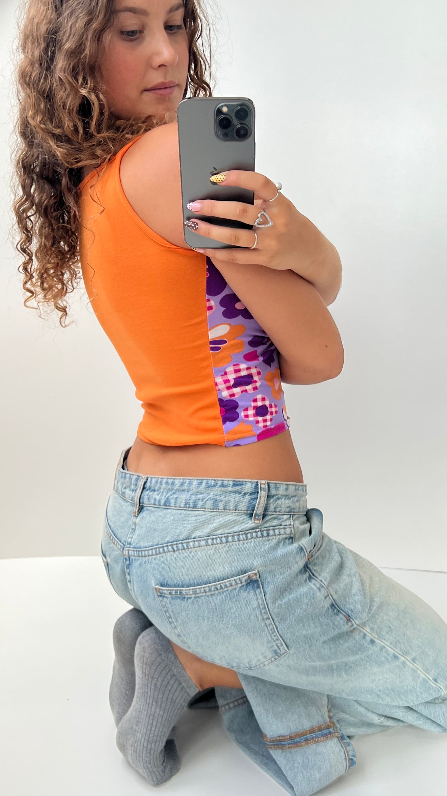 00s purple orange flower cami- size XS