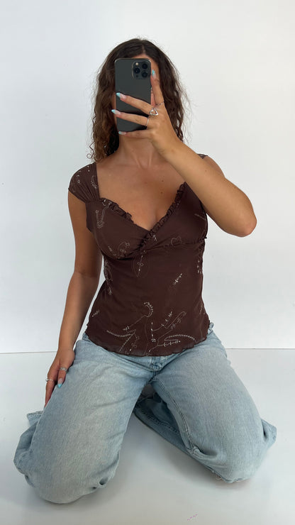 00s brown paisley top- size M