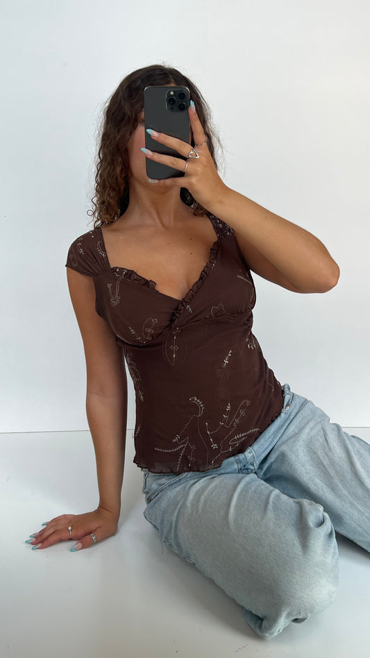 00s brown paisley top- size M