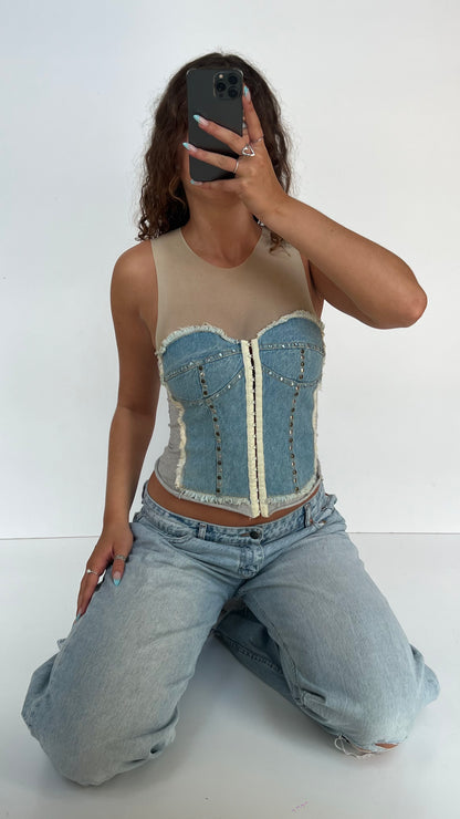 00s denim mesh top- size XS