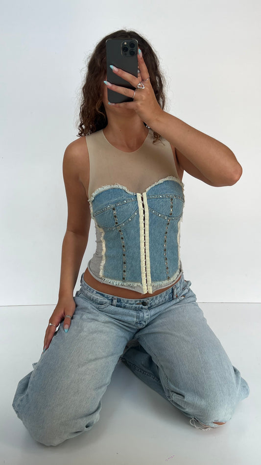 00s denim mesh top- size XS