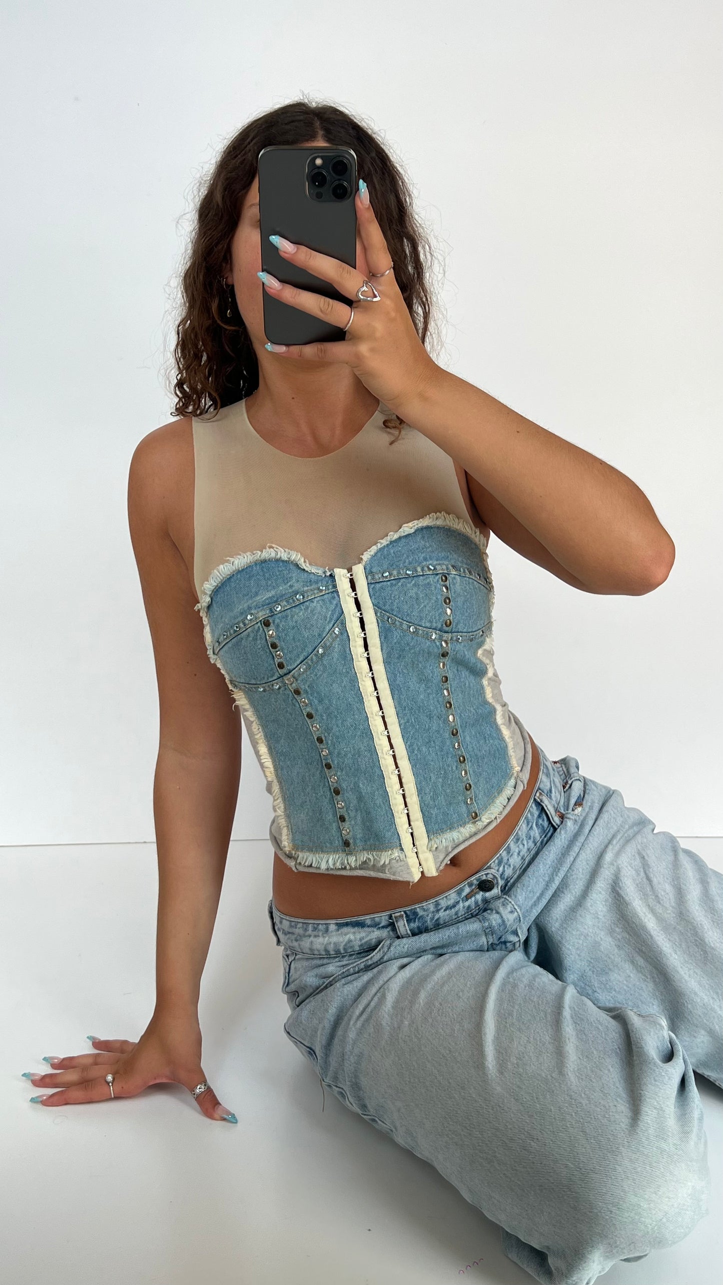 00s denim mesh top- size XS